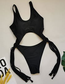 Fashion Black Color Block One-piece Hollow One-piece Swimsuit