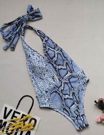 Fashion Snake Skin Printed Halterneck Lace One-piece Swimsuit