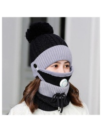 Fashion Breathing Valve [black] Three-piece Wool Knit Woolen Ball Head Cap And Scarf