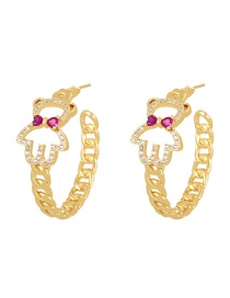 Fashion Red Bronze Zircon Bear Chain Stud Earrings