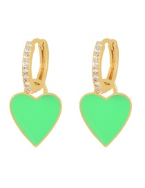 Fashion Green Copper Inlaid Zircon Drip Oil Heart Earrings