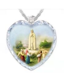 Fashion Our Lady Of Prayer Statue Geometric Love Glass Diamond Madonna Prayer Necklace  Glass