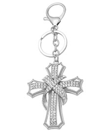Fashion Silver Alloy Diamond Cross Keychain  Alloy