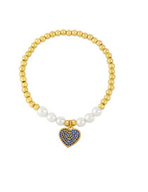 Fashion Blue Copper Gold Plated Pearl Beaded Diamond Heart Bracelet