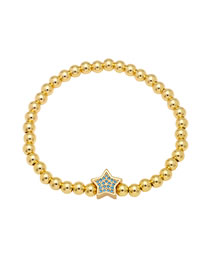 Fashion Blue Pine Brass Gold Plated Beaded Diamond Pentagram Bracelet
