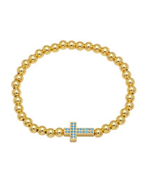 Fashion Blue Pine Brass Gold Plated Beaded Diamond Cross Bracelet