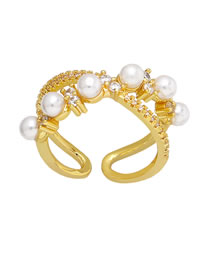 Fashion C Brass Diamond And Pearl Ring
