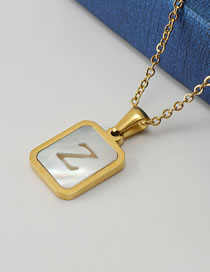 Fashion Gold Z (including Chain) Titanium Steel Shell 26 Letter Square Necklace