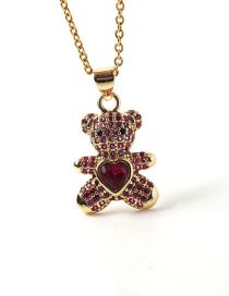 Fashion Rose Red Bronze Heart Zirconium Bear Necklace