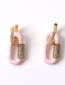 Fashion Pink Brass Gold Plated Zirconia Oil Drop Earrings  Copper