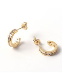 Fashion Gold Copper Inlaid Zirconium C-shaped Earrings