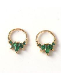 Fashion Green Copper Gold Plated Zirconium Geometric Stud Earrings