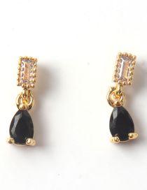 Fashion Black Brass Gold Plated Zirconia Stud Earrings