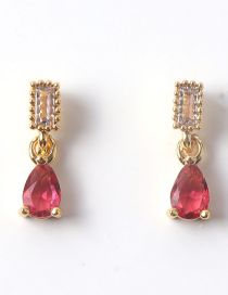 Fashion Red Brass Gold Plated Zirconia Stud Earrings