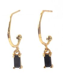 Fashion Black Brass Gold Plated Square Zirconium Earrings