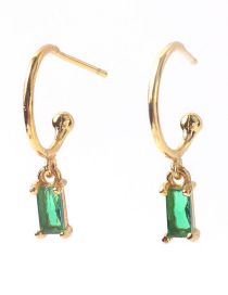 Fashion Green Brass Gold Plated Square Zirconium Earrings