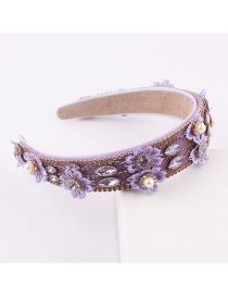 Fashion Dark Violet Geometric Diamond Lace Flower Headband