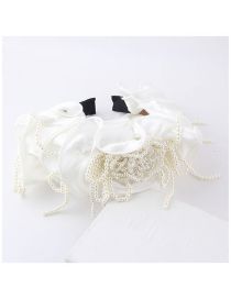 Fashion White Fabric Pearl Flower Fringed Headband