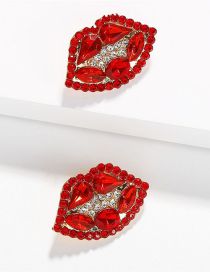 Fashion #2 Red Alloy Diamond Red Lip Stud Earrings