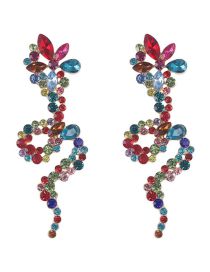 Fashion Color Alloy Diamond Snake Flower Stud Earrings