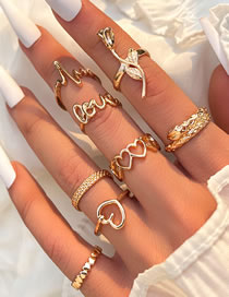 Fashion Gold Alloy Heart Rose Letter Snake Lightning Ring Set