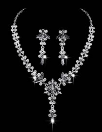 Fashion Grey Black Diamond Electroplating Silver Geometric Diamond Drop Earrings Necklace Set