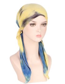 Fashion Yellow + Sapphire Blue Tie-dye Pleated Pullover Hat With Two Tail Stripes