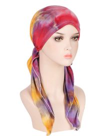 Fashion Rose + Orange + Purple Tie-dye Pleated Pullover Hat With Two Tail Stripes