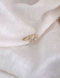 Fashion Gold Bronze Diamond Flower Leaf Open Ring