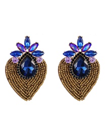 Fashion Gold Alloy Inlaid Water Drop Diamond Love Rice Bead Stud Earrings