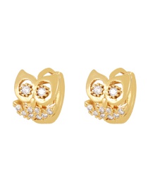 Fashion Gold-3 Bronze Zirconium Owl Earrings