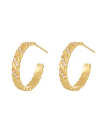 Fashion Gold-3 Copper Inset Zirconium C Shape Stud Earrings