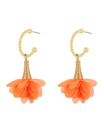 Fashion Orange Alloy Mesh Flower C Shape Stud Earrings