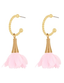 Fashion Light Pink Alloy Mesh Flower C Shape Stud Earrings
