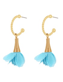 Fashion Blue Alloy Mesh Flower C Shape Stud Earrings