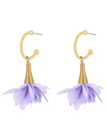 Fashion Light Purple Alloy Mesh Flower C Shape Stud Earrings