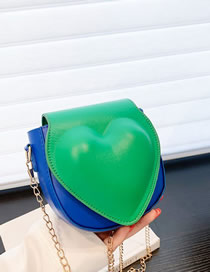 Fashion Green With Blue Pu Contrast Color Heart Flap Crossbody Bag