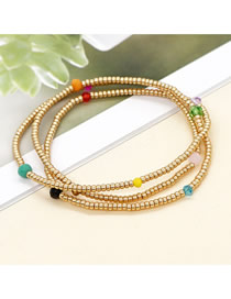 Fashion Gold Color Glass Gold Color Beaded Braided Beaded Multilayer Bracelet