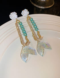 Fashion Gold Color Alloy Diamond Pin Fishtail Flower Earrings