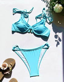 Fashion Blue Nylon Solid Color Lace-up Swimsuit