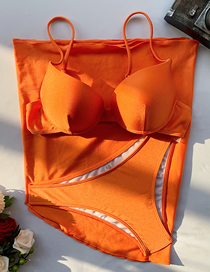 Fashion Orange Nylon Knotted Three-piece Swimsuit