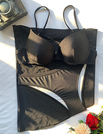 Fashion Black Nylon Knotted Three-piece Swimsuit