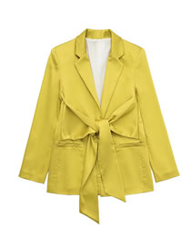Fashion Yellow Solid Bow-embellished Silk-satin Blazer