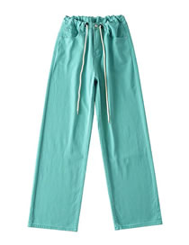 Fashion Green Washed High-rise Drawstring Denim Trousers