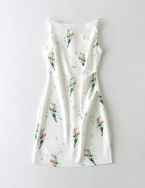 Fashion White Cotton One-shoulder Printed Dress