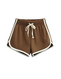 Fashion Brown Drawstring Colorblock Straight Shorts