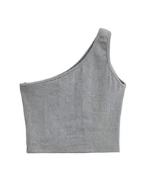 Fashion Grey Solid Threaded One Shoulder Tank Top