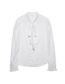 Fashion White Solid Color Tie Shirt
