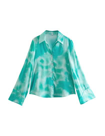 Fashion Blue Satin Tie-dye Lapel Single Breasted Shirt