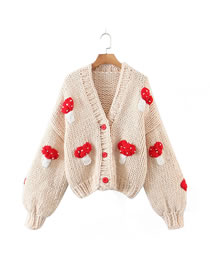 Fashion M Beige Mushroom Knit Single-breasted Sweater Jacket